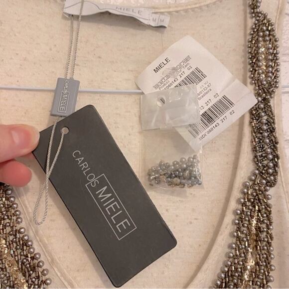 NEW Carlos Miele $255 Beaded Flowy Tank Tunic Dress Cover Up Ivory MEDIUM - Picture 6 of 15